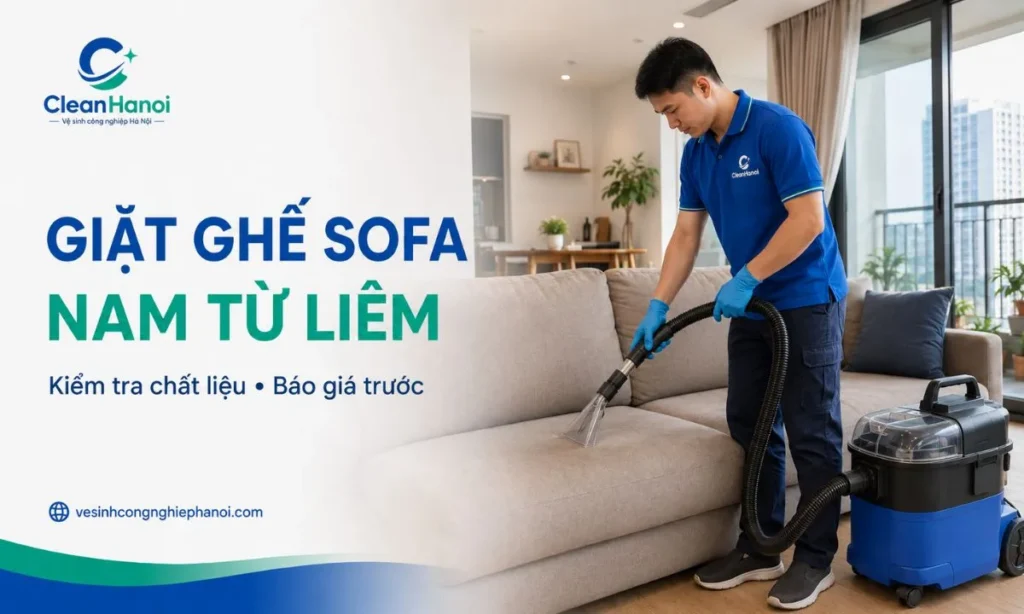 dịch vụ giặt ghế sofa tại nhà ở Nam Từ Liêm, thực hiện tại căn hộ bằng thiết bị làm sạch phù hợp với sofa vải và nỉ.
