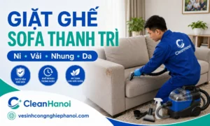 Nhân viên CleanHanoi giặt ghế sofa tại nhà ở Thanh Trì