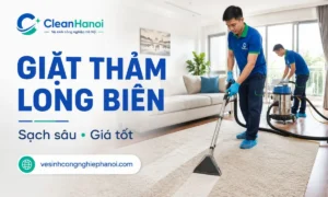 dịch vụ giặt thảm tại Long Biên, nhân viên sử dụng máy chuyên dụng để làm sạch thảm trải sàn theo hiện trạng thực tế.