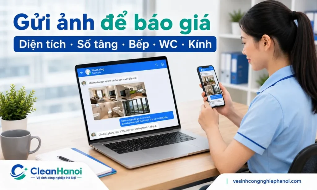 Khách hàng nên gửi ảnh hoặc video hiện trạng, diện tích, số tầng, số WC và các khu vực cần làm để CleanHanoi tư vấn phạm vi vệ sinh, số nhân sự, thời gian thi công và báo giá dọn nhà Tết trước khi đặt lịch.