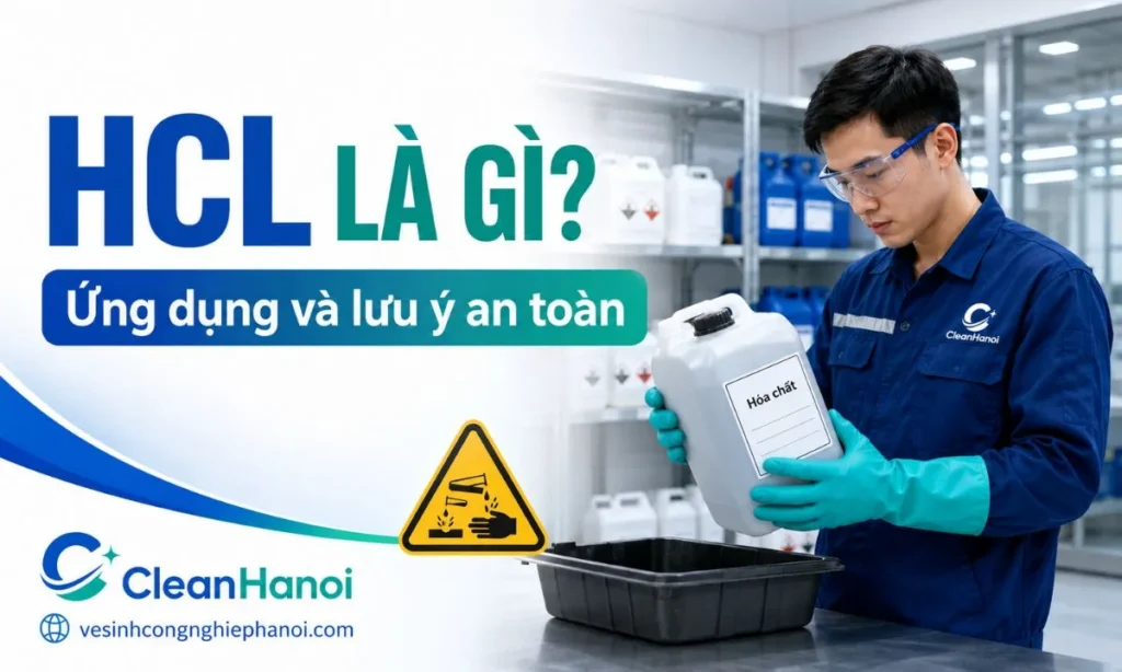 Hóa chất HCl sử dụng trong vệ sinh công nghiệp với trang bị bảo hộ an toàn