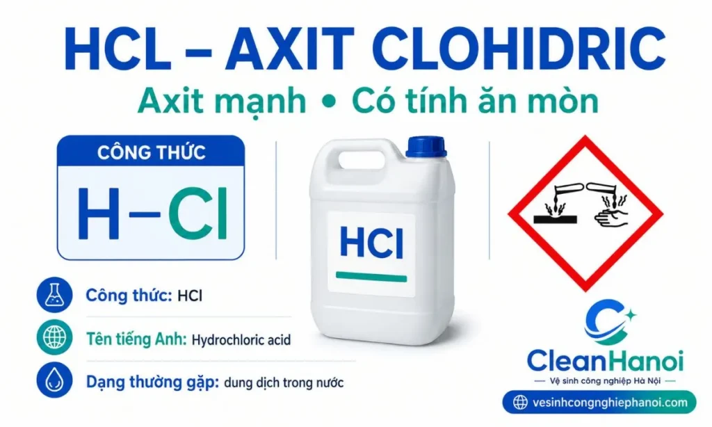 Minh họa HCl là dung dịch axit clohidric có tính axit mạnh và ăn mòn