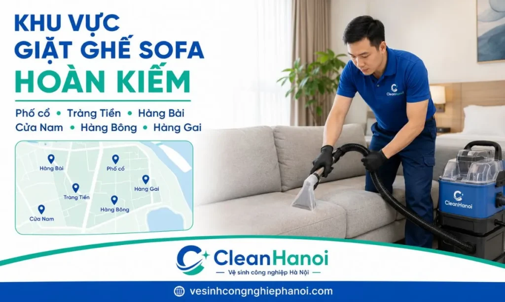 khu vực CleanHanoi nhận giặt sofa tại Hoàn Kiếm gồm phố cổ, Tràng Tiền, Hàng Bài, Cửa Nam, Hàng Bông và khu vực lân cận.