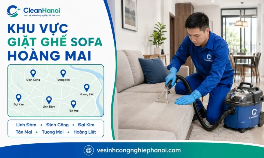 khu vực CleanHanoi nhận giặt ghế sofa tại Hoàng Mai, gồm Linh Đàm, Định Công, Đại Kim, Tân Mai, Tương Mai và khu vực lân cận.
