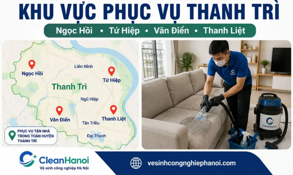 CleanHanoi nhận giặt ghế sofa tại Ngọc Hồi, Văn Điển, Tứ Hiệp và các khu vực Thanh Trì