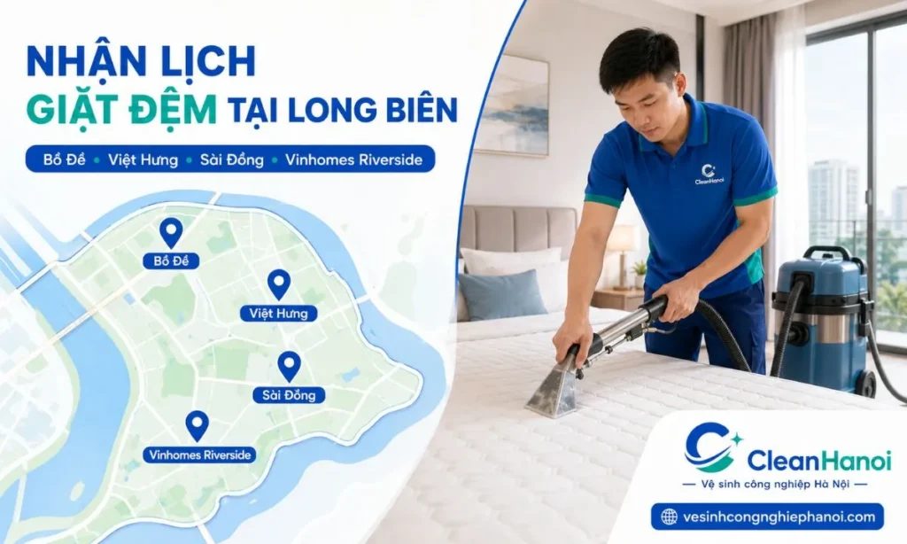 phạm vi nhận lịch giặt đệm tại căn hộ, nhà riêng, khách sạn và khu đô thị thuộc khu vực Long Biên.