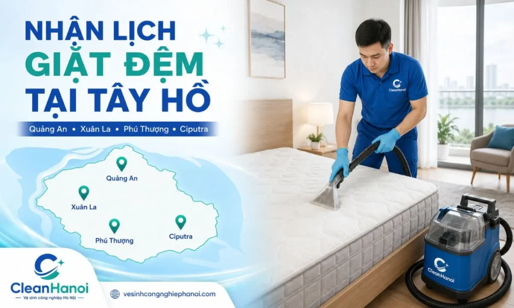 CleanHanoi nhận giặt đệm tại Quảng An, Xuân La, Phú Thượng và Ciputra