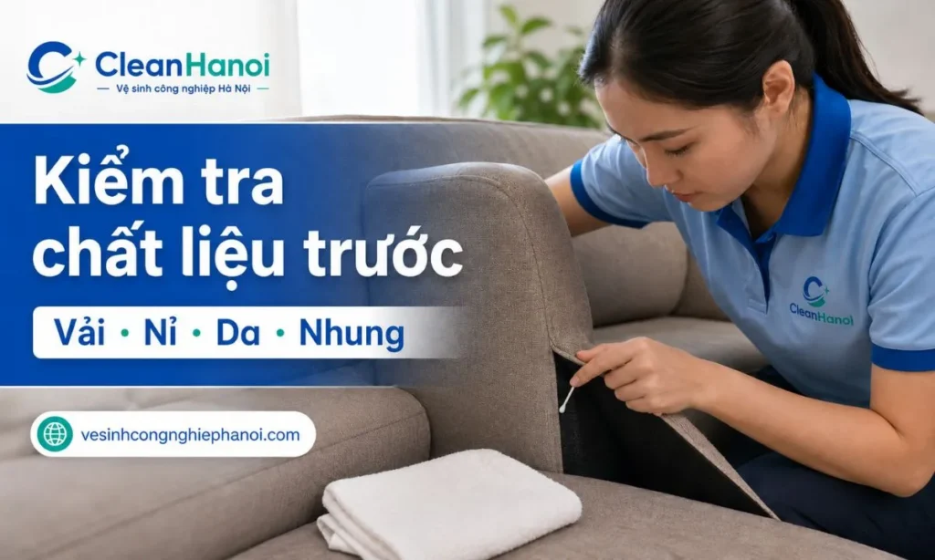 Trước khi tẩy vết bẩn trên sofa, cần kiểm tra ghế là sofa vải, nỉ, da thật, da công nghiệp hay nhung, sau đó thử dung dịch ở vị trí khuất để tránh loang màu, xù vải, bạc màu hoặc hỏng bề mặt da.