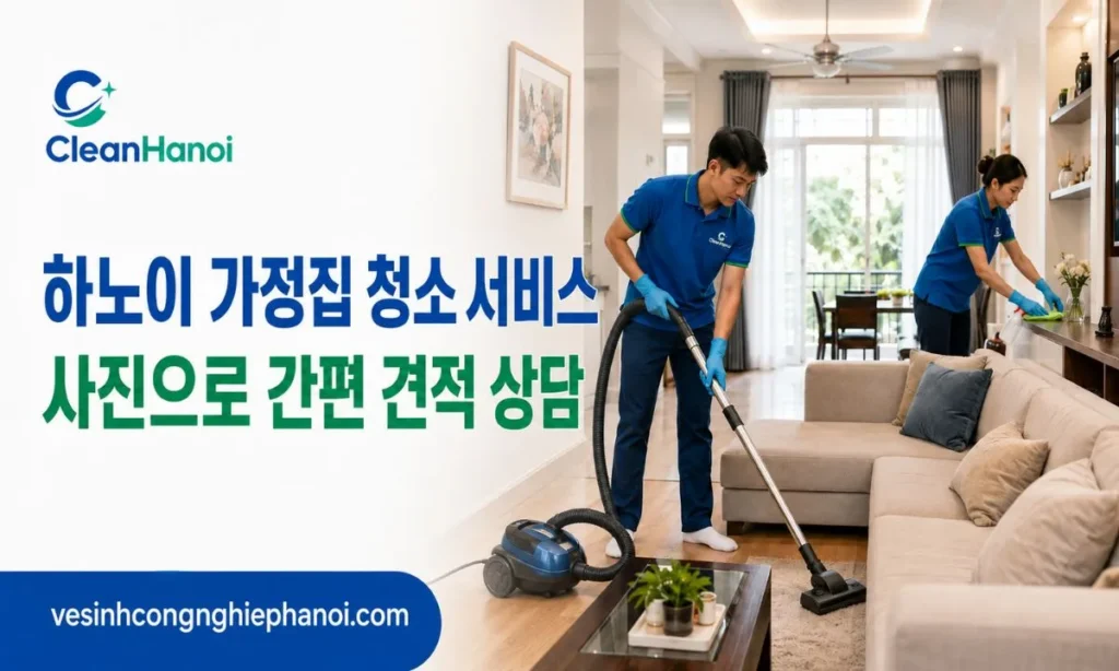하노이의 단독주택, 타운하우스 및 빌라를 대상으로 거실, 바닥과 가구 표면을 청소하는 CleanHanoi의 가정집 청소 서비스입니다.