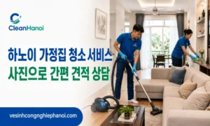 하노이의 단독주택, 타운하우스 및 빌라를 대상으로 거실, 바닥과 가구 표면을 청소하는 CleanHanoi의 가정집 청소 서비스입니다.