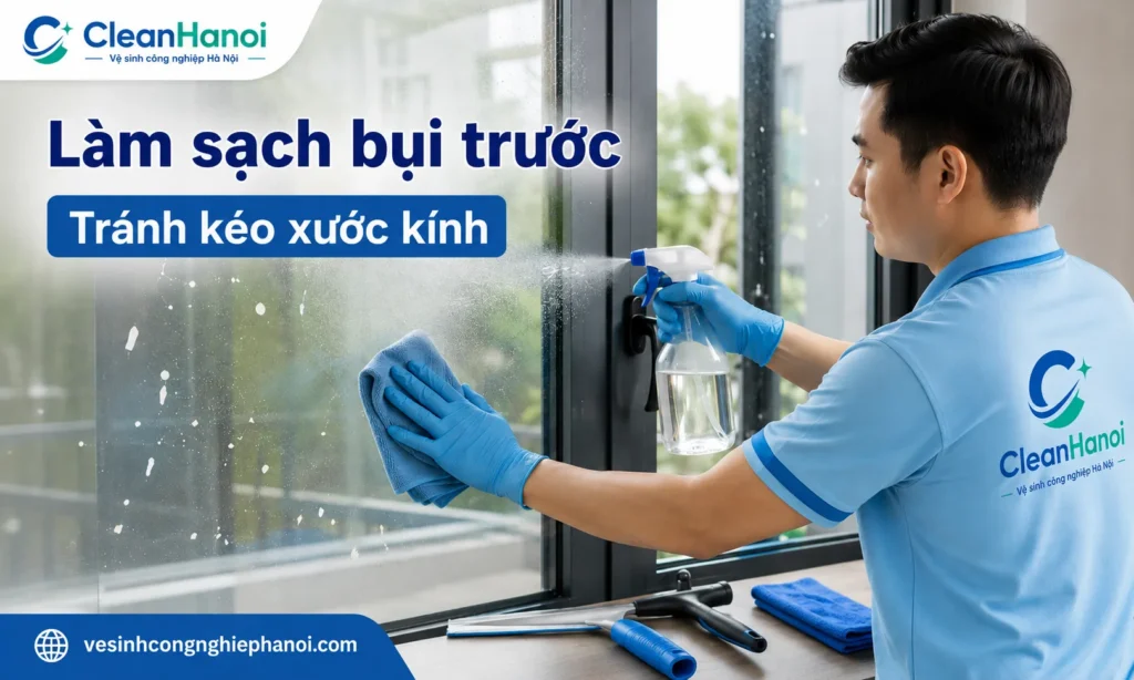 Trước khi cạo sơn trên kính, cần loại bỏ bụi, cát nhỏ, mạt xây dựng và hạt xi măng trên bề mặt để tránh kéo xước kính trong quá trình gạt sơn.