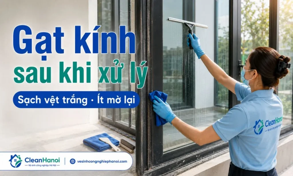 Sau khi tẩy xi măng trên kính, cần lau bằng khăn microfiber, xả hoặc lau lại bằng nước sạch, dùng gạt kính từ trên xuống dưới và kiểm tra dưới ánh sáng để phát hiện vệt trắng, điểm xi măng nhỏ hoặc vết mờ còn sót.