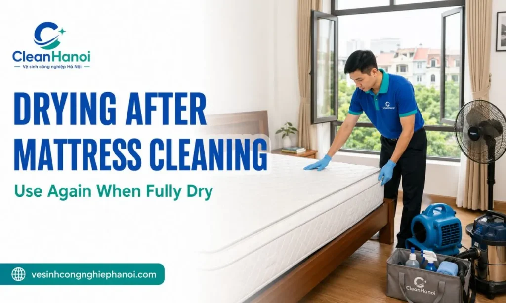 After cleaning, the mattress surface and remaining moisture are checked before the customer receives ventilation and drying instructions.
