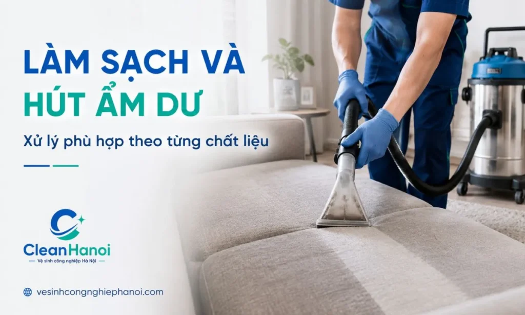 cận cảnh đầu hút đang làm sạch sofa vải, đồng thời thu hồi dung dịch và bụi bẩn trên bề mặt ghế.