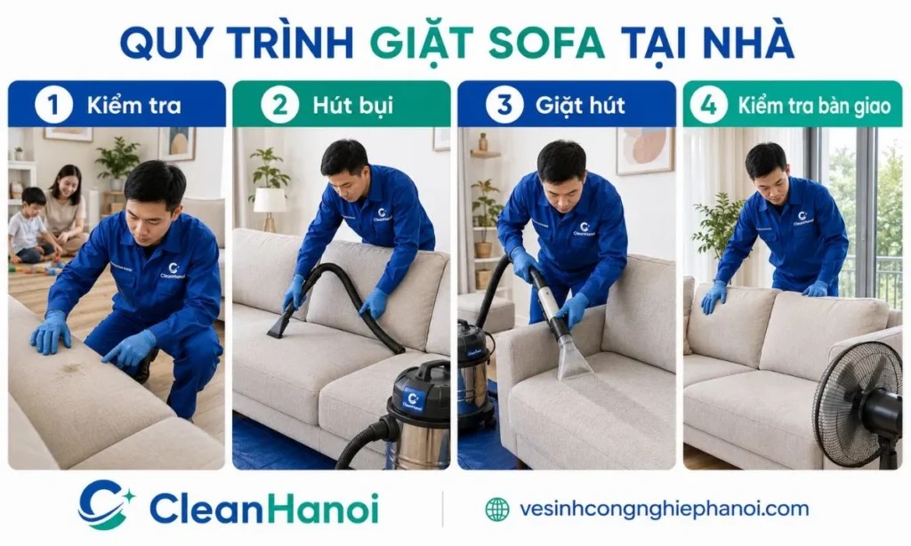 Quy trình kiểm tra, hút bụi, giặt hút và bàn giao ghế sofa tại Thanh Trì