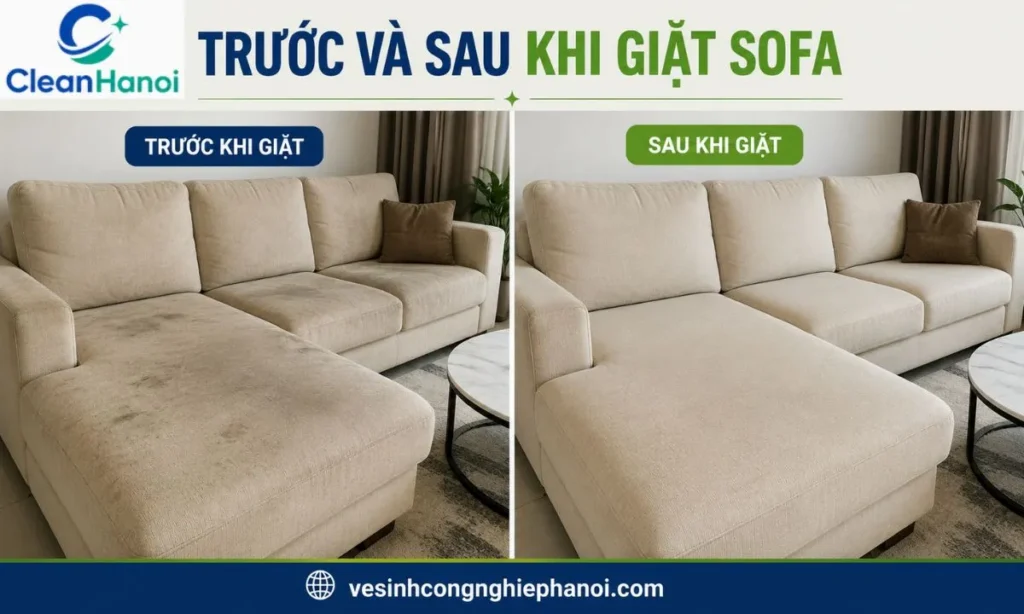 Hình ảnh trước và sau khi giặt ghế sofa tại Bắc Từ Liêm