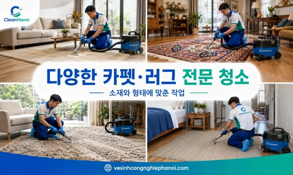 CleanHanoi가 청소하는 거실 러그, 장식용 카펫, 긴 털 카펫, 짧은 털 카펫과 주택 내부 바닥 카펫의 대표적인 형태입니다.