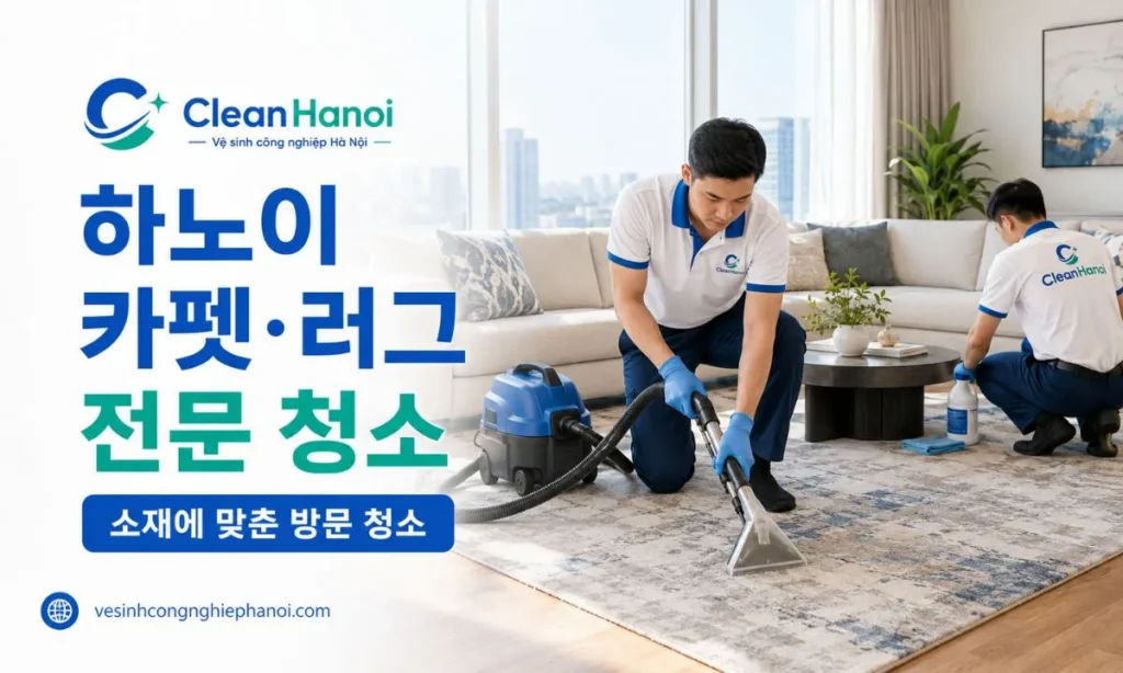 하노이의 아파트, 단독주택과 빌라를 방문하여 거실 러그, 장식용 카펫과 바닥 카펫을 전문적으로 청소하는 CleanHanoi 서비스입니다.