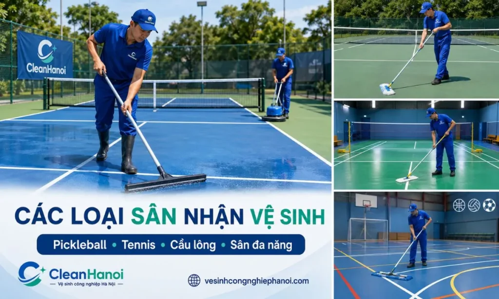 Sân pickleball tennis cầu lông và sân thể thao CleanHanoi nhận vệ sinh