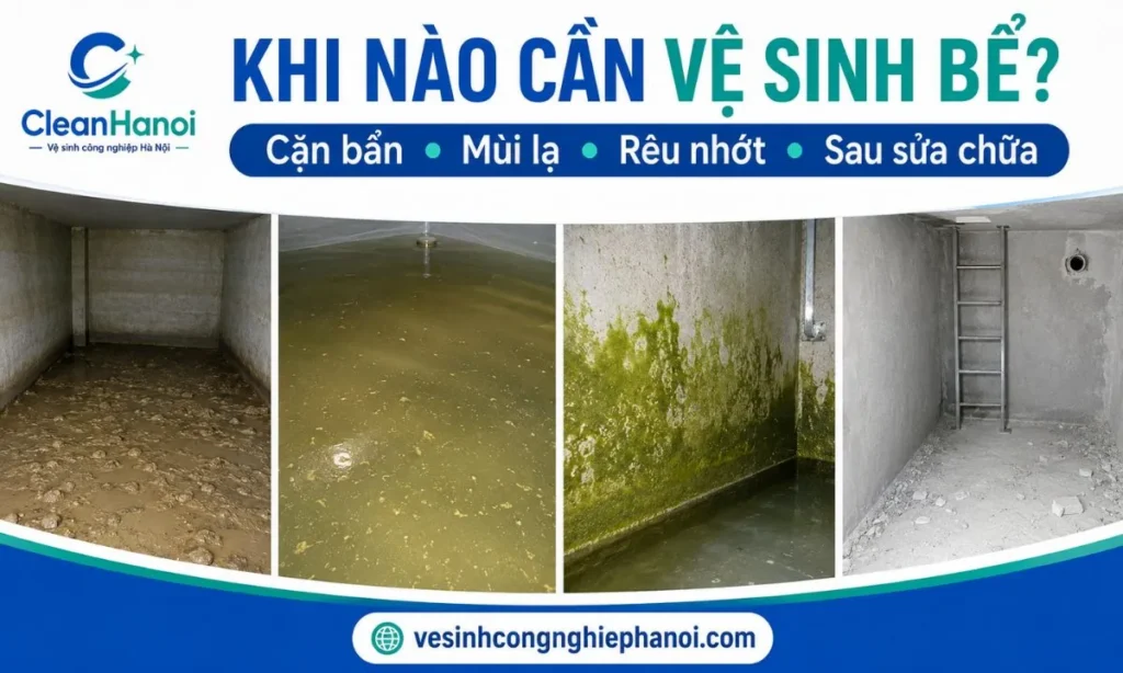 Dấu hiệu bể nước có cặn rêu nhớt và mùi lạ