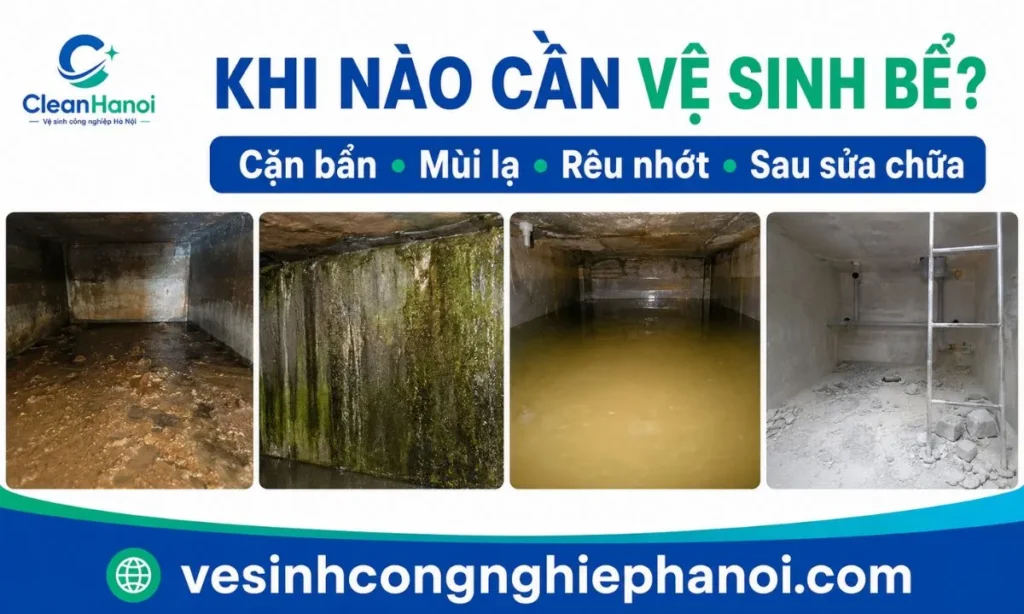 Bể nước ngầm có bùn cặn rêu nhớt và nước màu bất thường