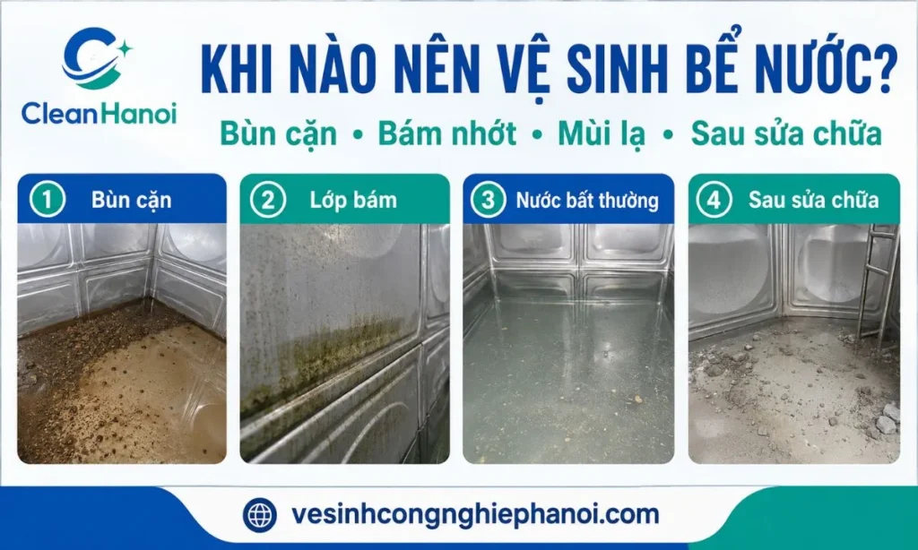 Bể nước ngầm có bùn cặn lớp bám nhớt và nước bất thường