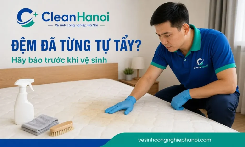 Nhân viên kiểm tra bề mặt đệm đã từng được tự xử lý bằng chất tẩy