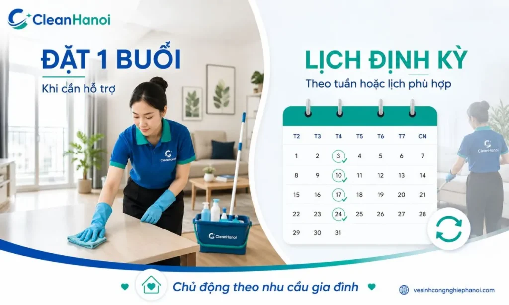 Dịch vụ dọn nhà theo buổi hoặc theo lịch định kỳ của CleanHanoi