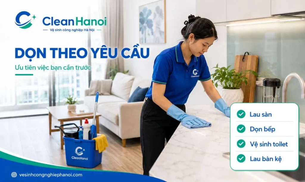 Nhân viên CleanHanoi dọn nhà theo các công việc khách hàng ưu tiên