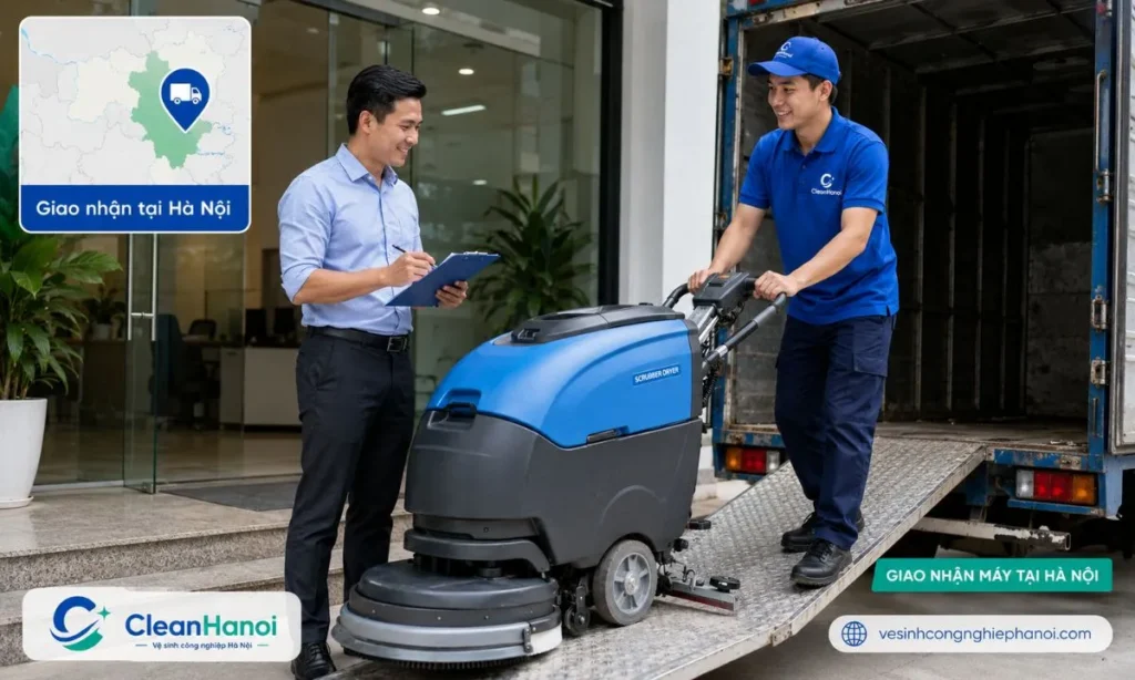 CleanHanoi bàn giao máy chà sàn cho khách thuê tại Hà Nội