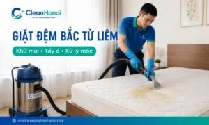 Nhân viên CleanHanoi giặt đệm tại nhà ở Bắc Từ Liêm