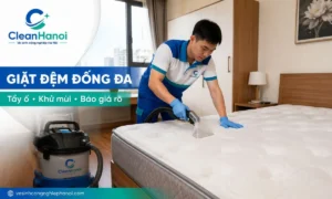 Nhân viên CleanHanoi giặt đệm tại nhà ở Đống Đa