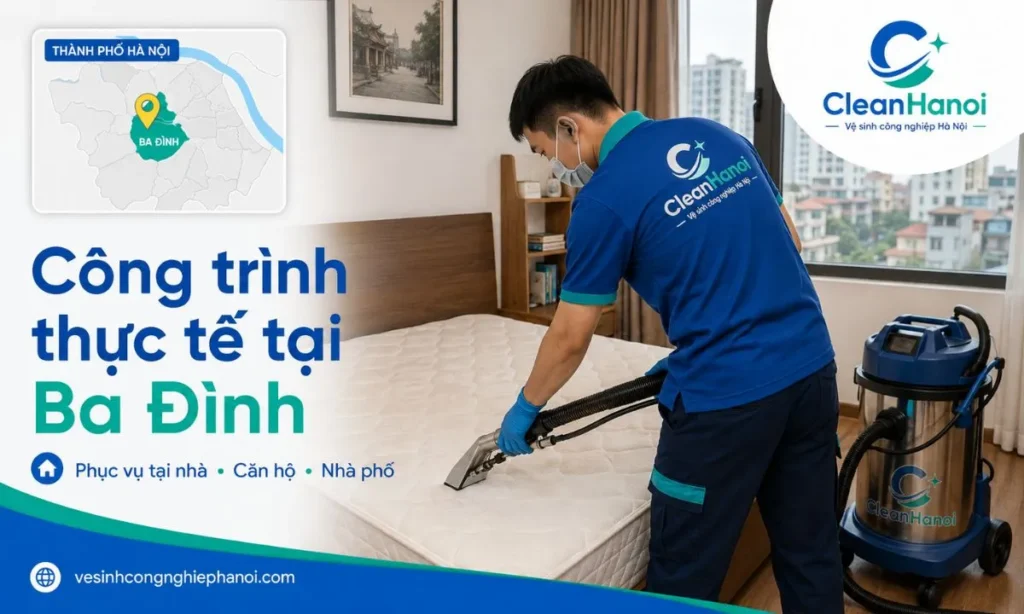 CleanHanoi giặt đệm tại nhà khách hàng khu vực Kim Mã, Ba Đình