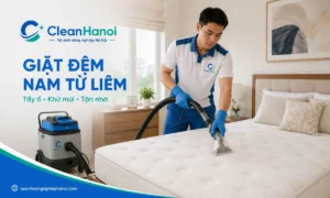 Nhân viên CleanHanoi giặt đệm tại nhà ở Nam Từ Liêm