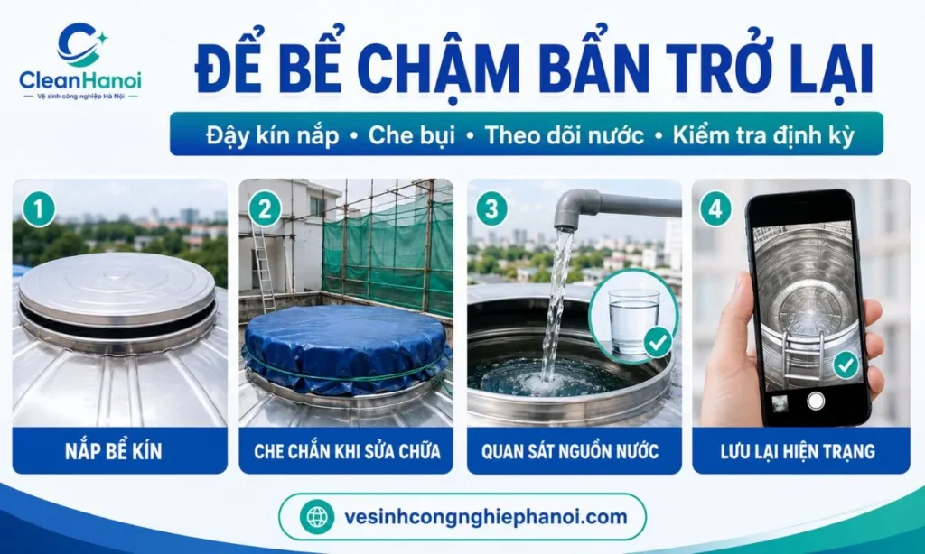 Các việc giúp hạn chế bụi và cặn quay trở lại bể nước