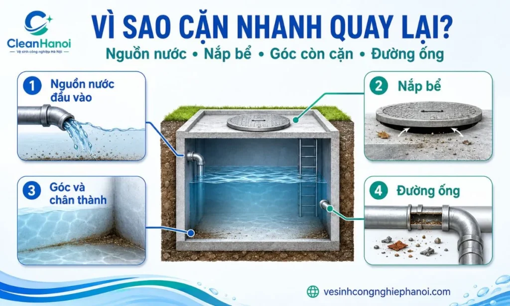 Các nguyên nhân khiến cặn bể nước xuất hiện trở lại sau khi vệ sinh