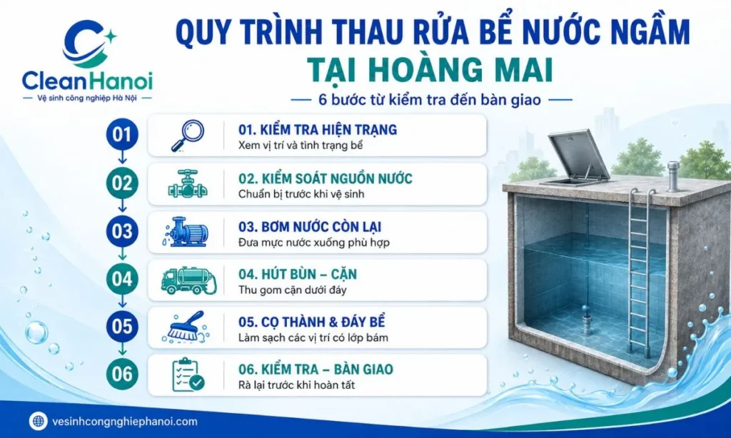 Quy trình thau rửa bể nước ngầm tại Hoàng Mai gồm 6 bước