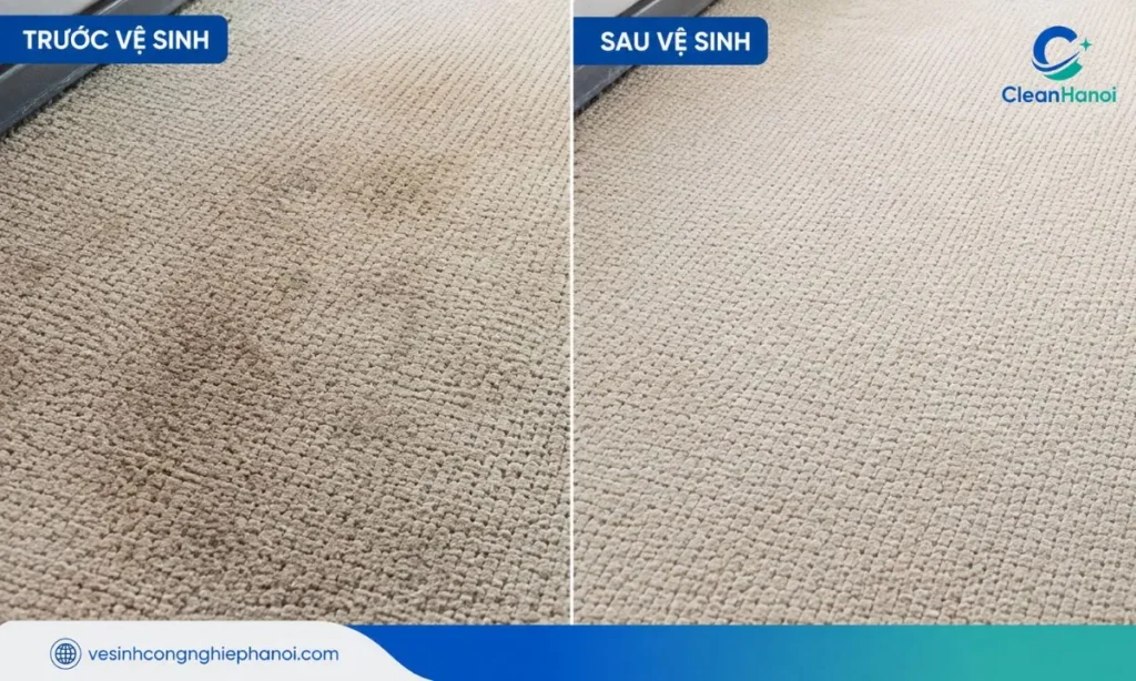 Thảm trước và sau khi CleanHanoi vệ sinh tại Cầu Giấy