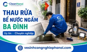 Nhân viên CleanHanoi kiểm tra và thau rửa bể nước ngầm tại Ba Đình