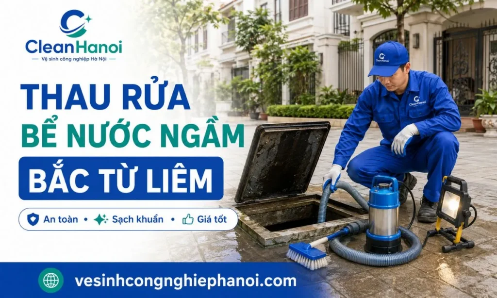 Nhân viên CleanHanoi thau rửa bể nước ngầm tại Bắc Từ Liêm
