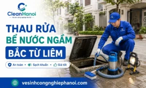 Nhân viên CleanHanoi thau rửa bể nước ngầm tại Bắc Từ Liêm