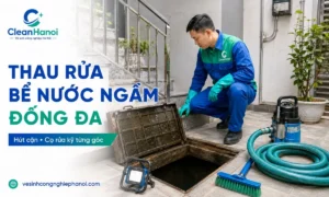 Nhân viên CleanHanoi thau rửa bể nước ngầm tại Đống Đa