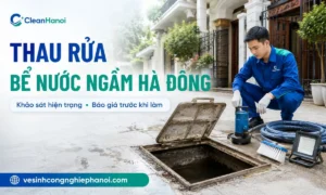 Nhân viên CleanHanoi thau rửa bể nước ngầm tại Hà Đông
