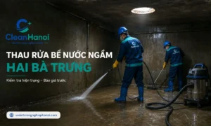 Nhân viên CleanHanoi thau rửa bể nước ngầm tại Hai Bà Trưng