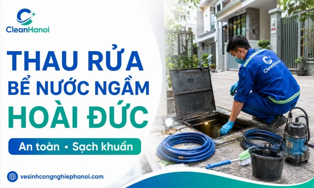 Nhân viên CleanHanoi thau rửa bể nước ngầm tại Hoài Đức