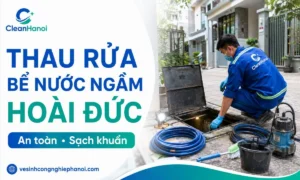 Nhân viên CleanHanoi thau rửa bể nước ngầm tại Hoài Đức
