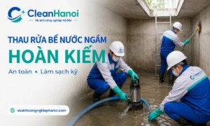 Nhân viên CleanHanoi thau rửa bể nước ngầm tại Hoàn Kiếm