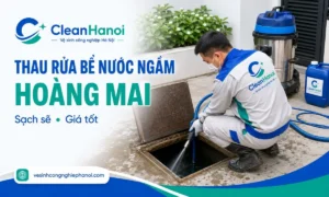 Nhân viên CleanHanoi thau rửa bể nước ngầm tại Hoàng Mai