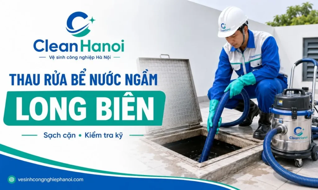 Nhân viên CleanHanoi thau rửa bể nước ngầm tại Long Biên