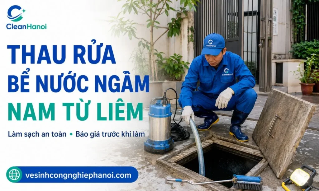 Nhân viên CleanHanoi thau rửa bể nước ngầm tại Nam Từ Liêm